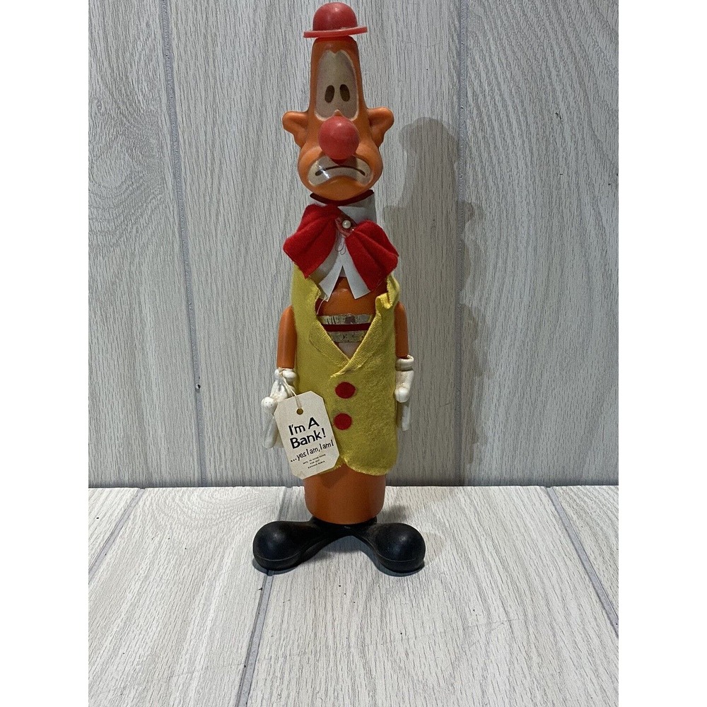 Vintage SNP Clown Bowling Pin Shaped Plastic 12" Bank Hong Kong